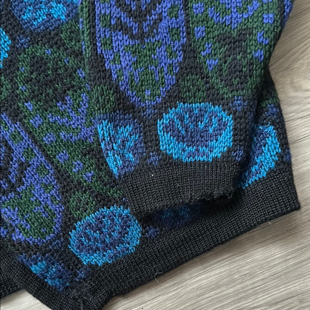 Vintage Norvyk by Ren-Dale Knit Virgin Wool Cardigan with Blue and Green Pattern - Picture 3 of 11